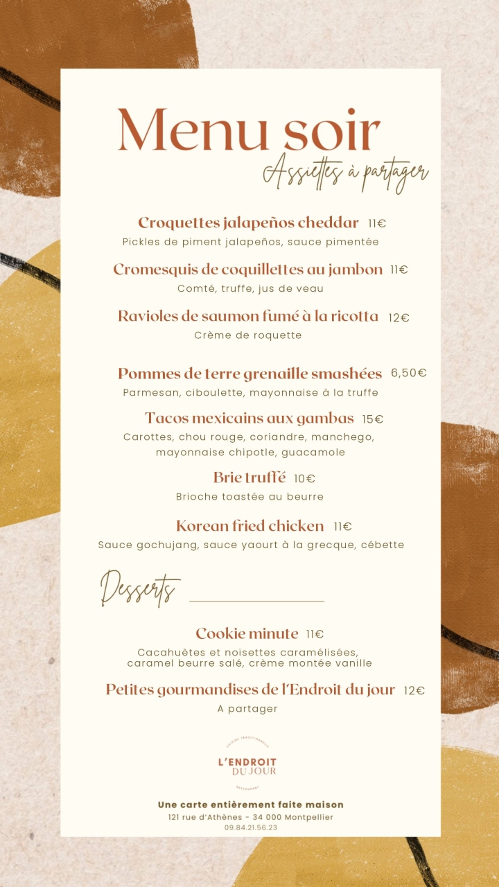 Carte & Menus - L'endroit du Jour - Restaurant Montpellier - Resto Montpellier