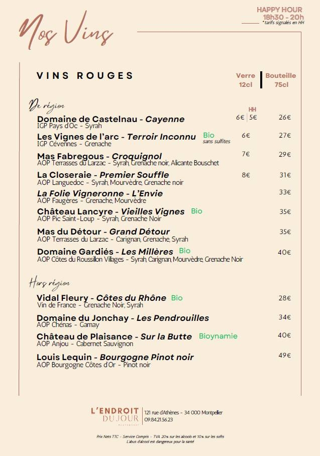 Carte & Menus - L'endroit du Jour - Restaurant Montpellier - Resto Montpellier