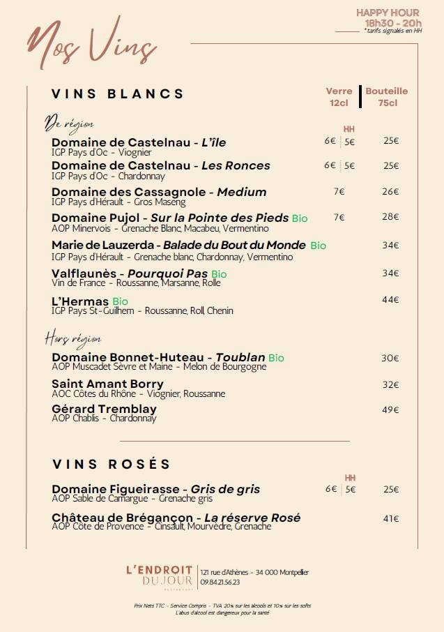Carte & Menus - L'endroit du Jour - Restaurant Montpellier - Resto Montpellier