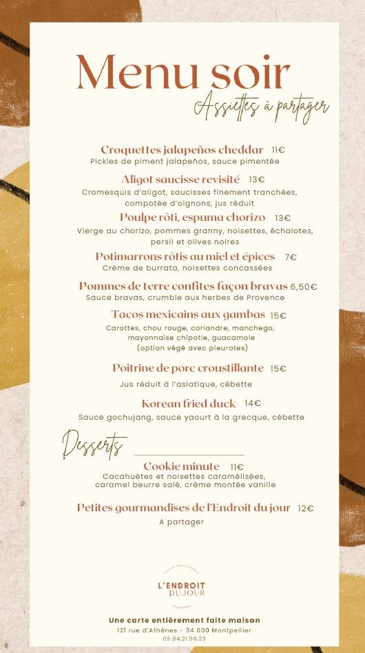 Carte & Menus - L'endroit du Jour - Restaurant Montpellier - Resto Montpellier