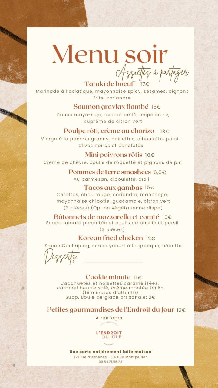 Carte & Menus - L'endroit du Jour - Restaurant Montpellier - Resto Montpellier