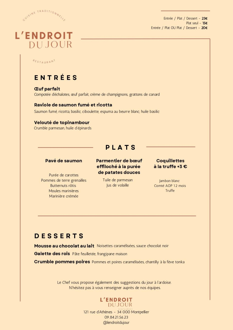 Carte & Menus - L'endroit du Jour - Restaurant Montpellier - Resto Montpellier